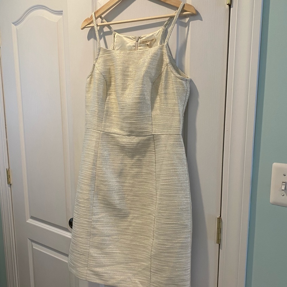 Anthropologie white and gold knit dress